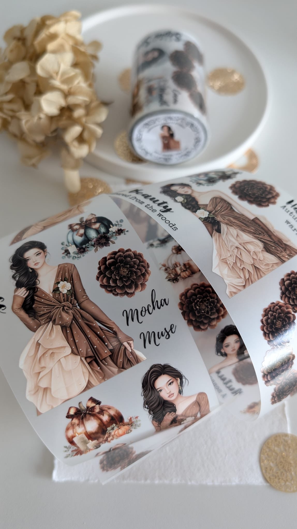 Sepia Season Matte PET Tape | Autumn Girl Journaling Tape