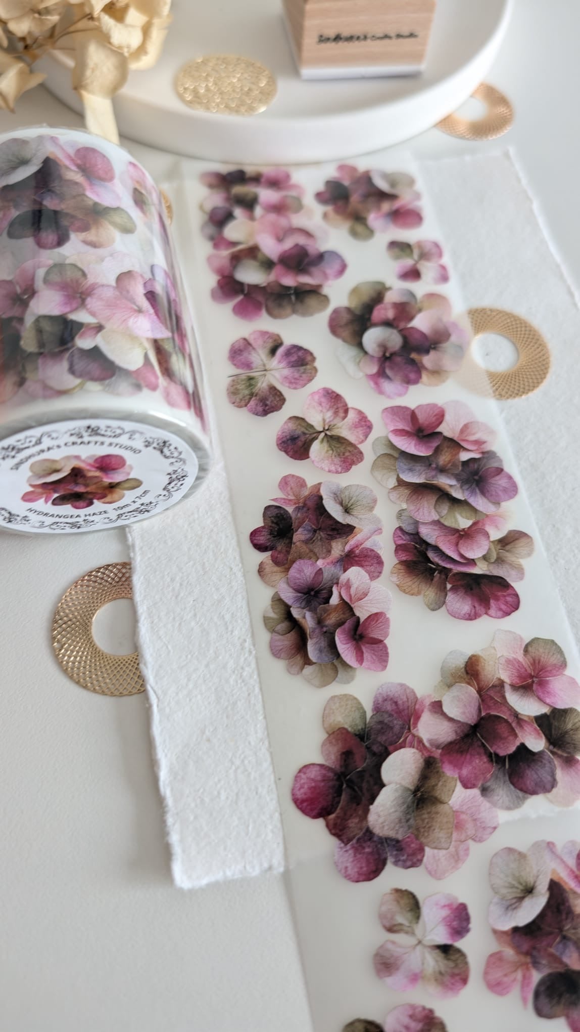 Hydrangea Haze Matte PET Tape | Soft Hydrangea Floral Journaling Tape