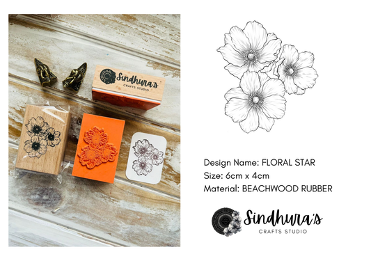 Floral Star | Wooden Rubber Stamp