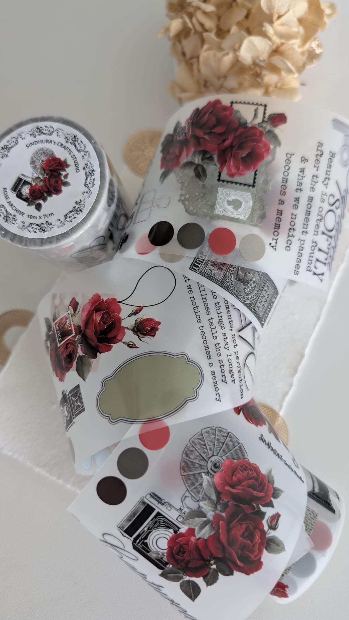 Rose Archive Matte PET Tape | Red Rose Vintage Camera Journaling Tape