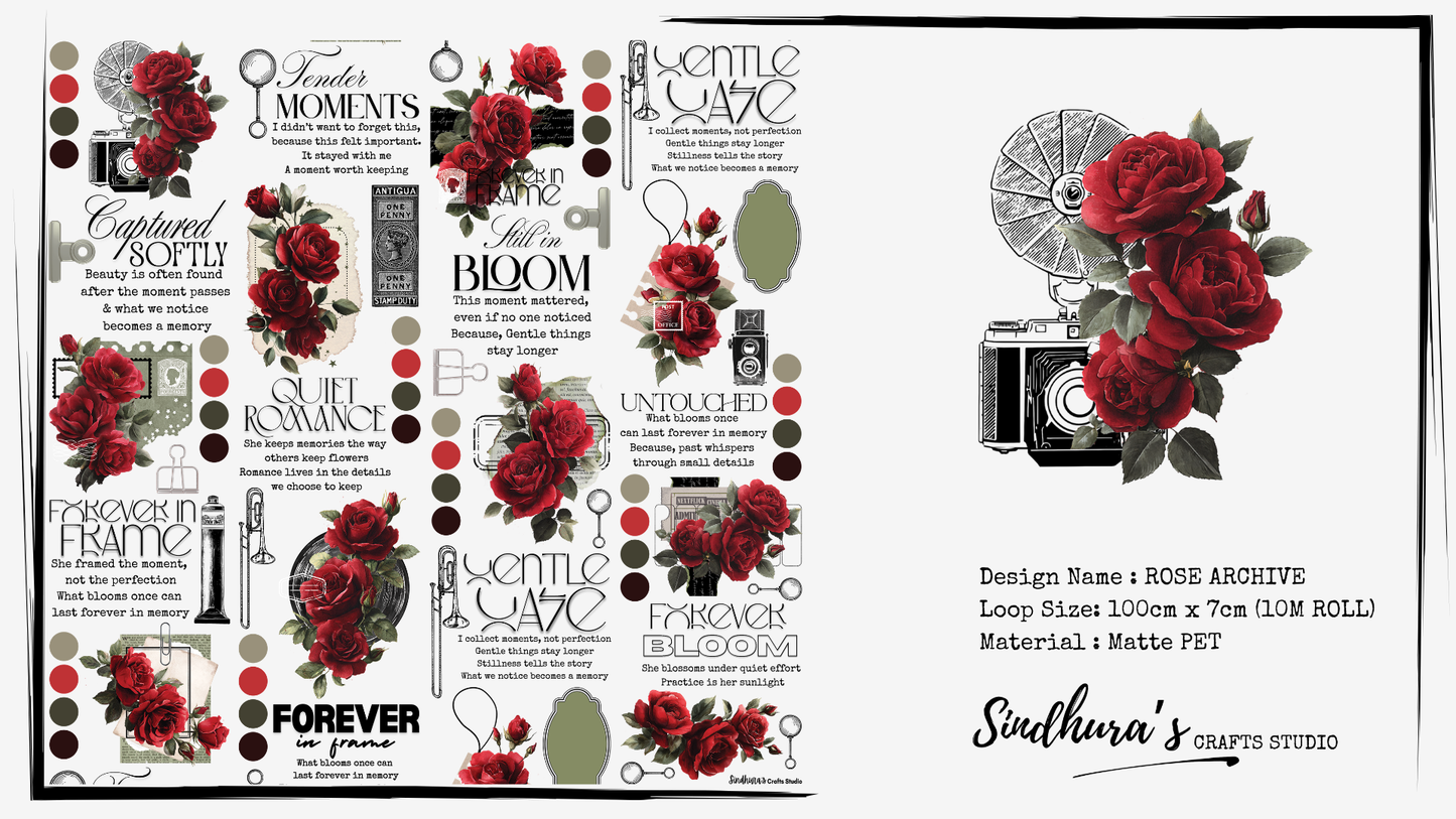Rose Archive Matte PET Tape | Red Rose Vintage Camera Journaling Tape