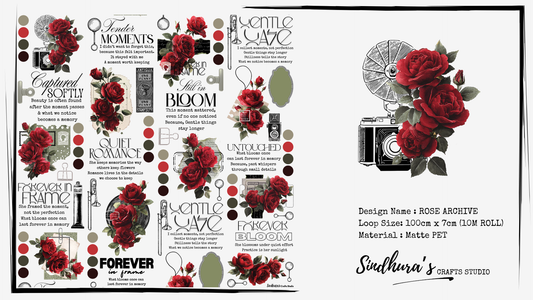 Rose Archive Matte PET Tape | Red Rose Vintage Camera Journaling Tape