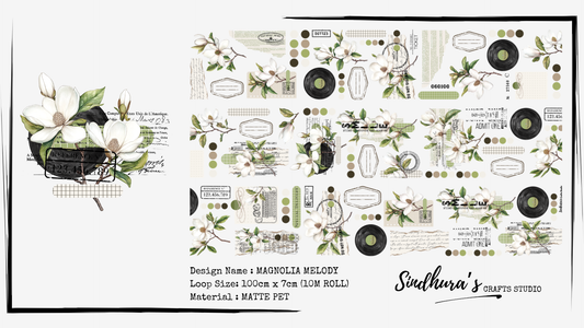 Magnolia Melody Matte PET Tape | White Magnolia Botanical Journaling Tape