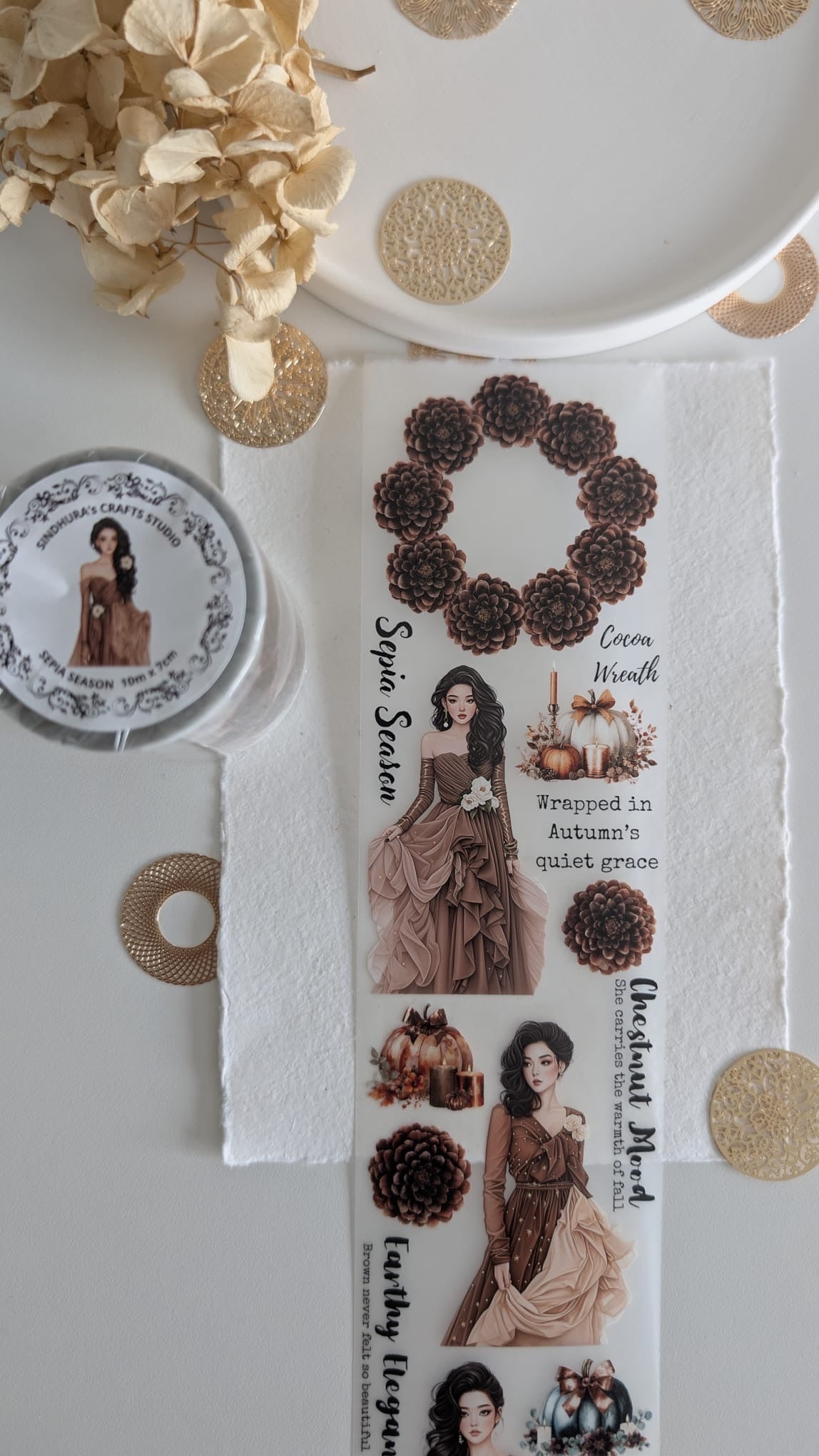 Sepia Season Matte PET Tape | Autumn Girl Journaling Tape