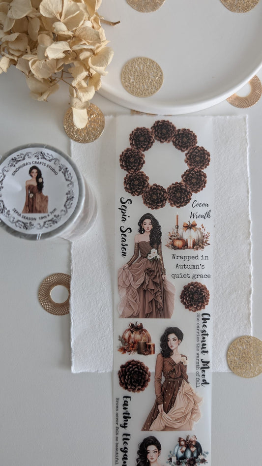 Sepia Season Matte PET Tape | Autumn Girl Journaling Tape