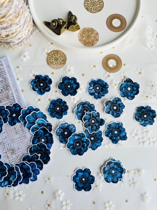 Blue Floral Die Cut Set – 34 Pieces | 160gsm Paper