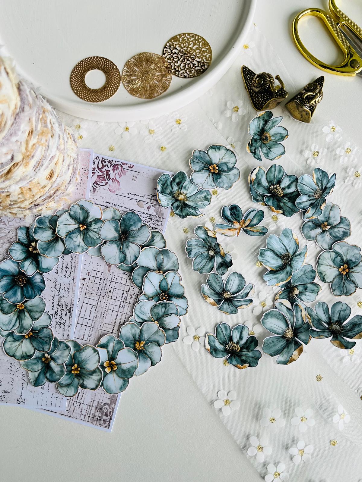 Green Floral Paper Ephemera - 30 Pieces | 160gsm Paper