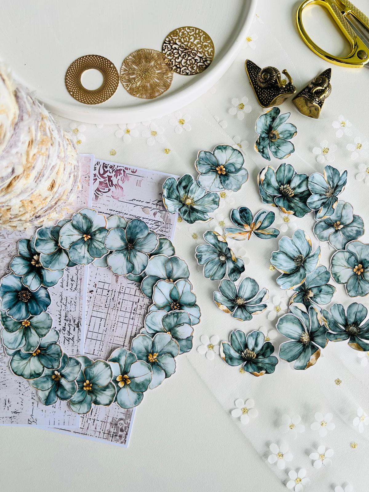 Green Floral Paper Ephemera - 30 Pieces | 160gsm Paper
