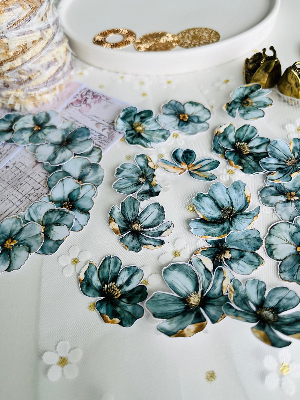 Green Floral Paper Ephemera - 30 Pieces | 160gsm Paper
