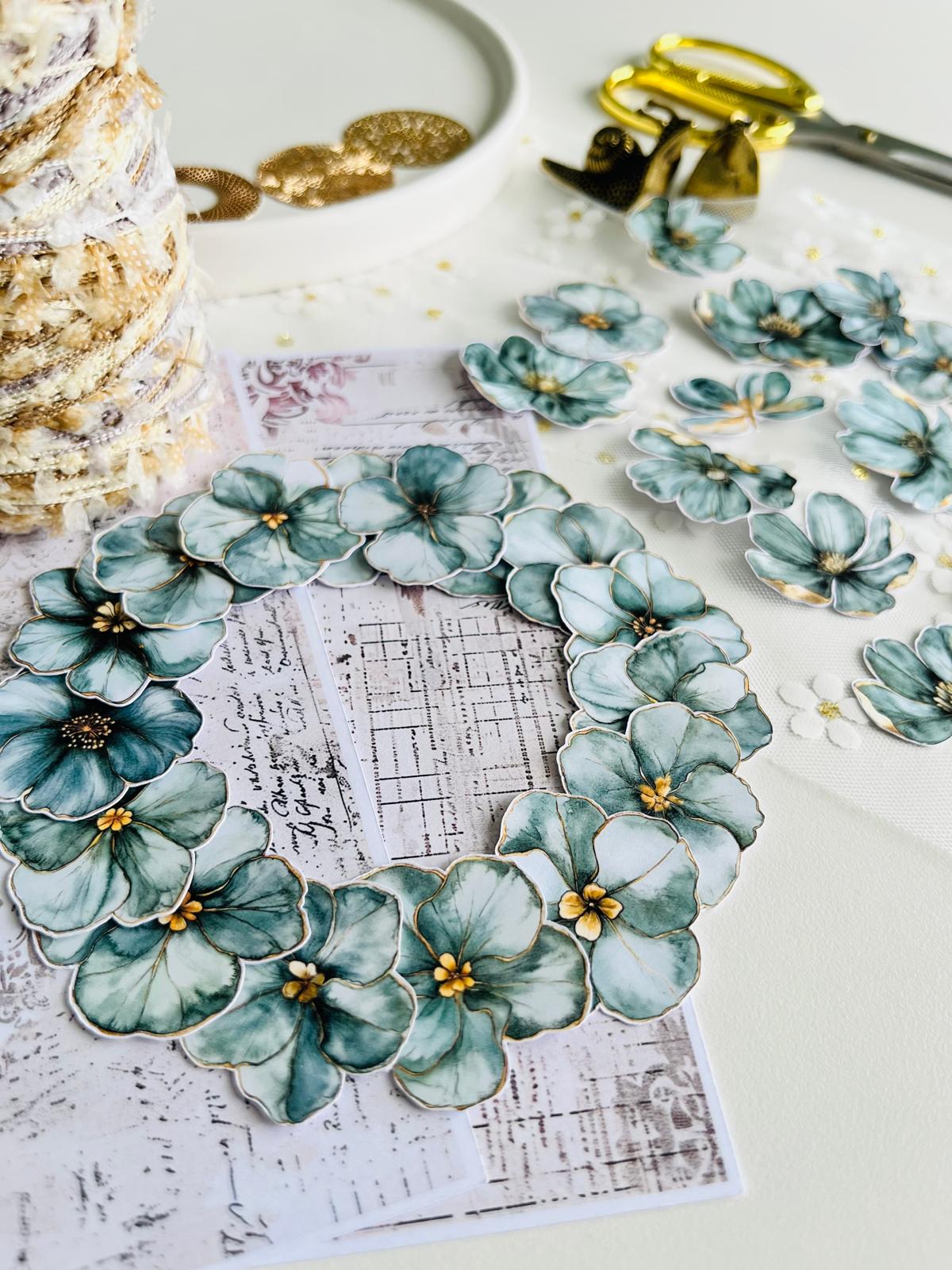 Green Floral Paper Ephemera - 30 Pieces | 160gsm Paper