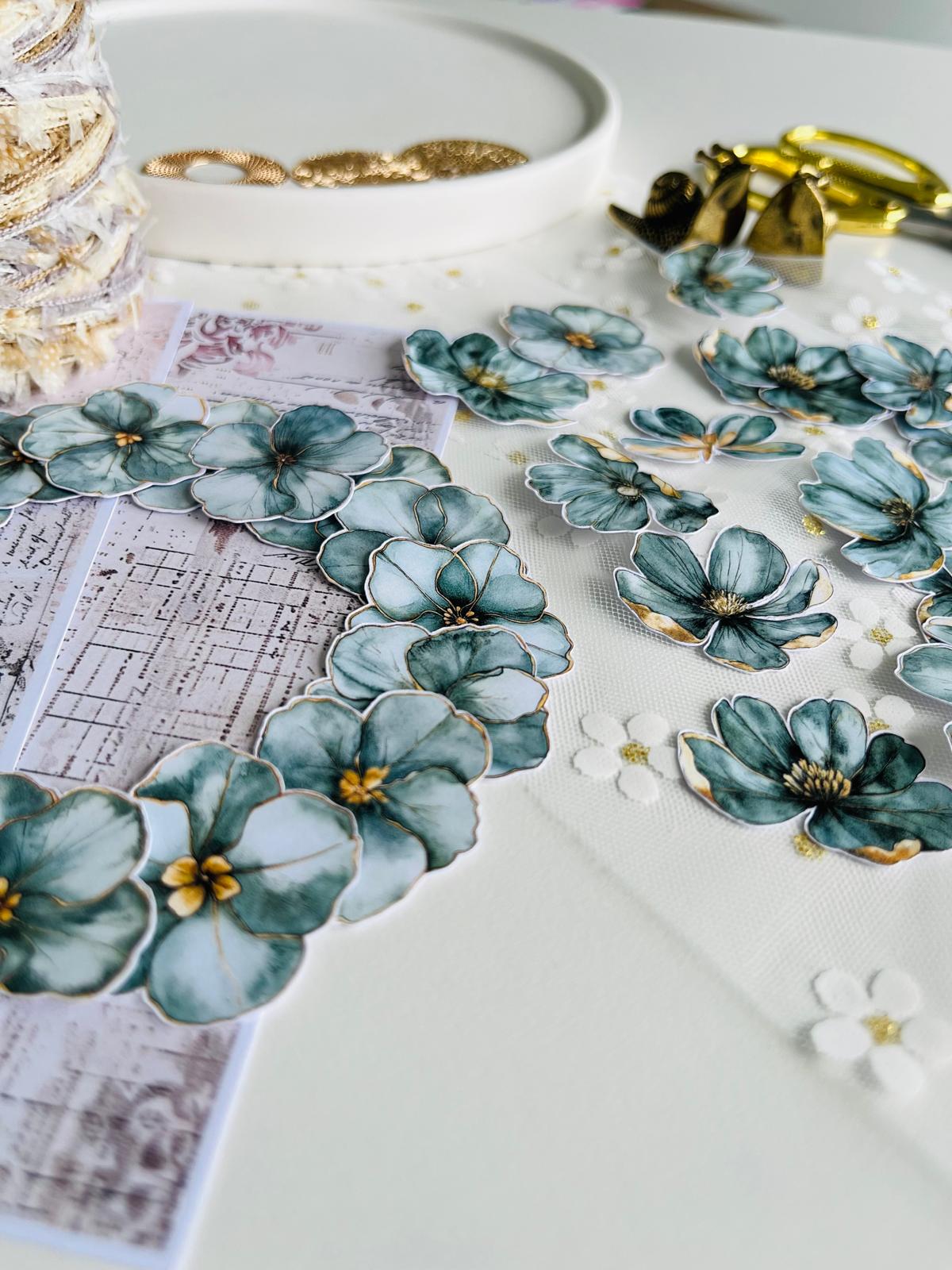 Green Floral Paper Ephemera - 30 Pieces | 160gsm Paper