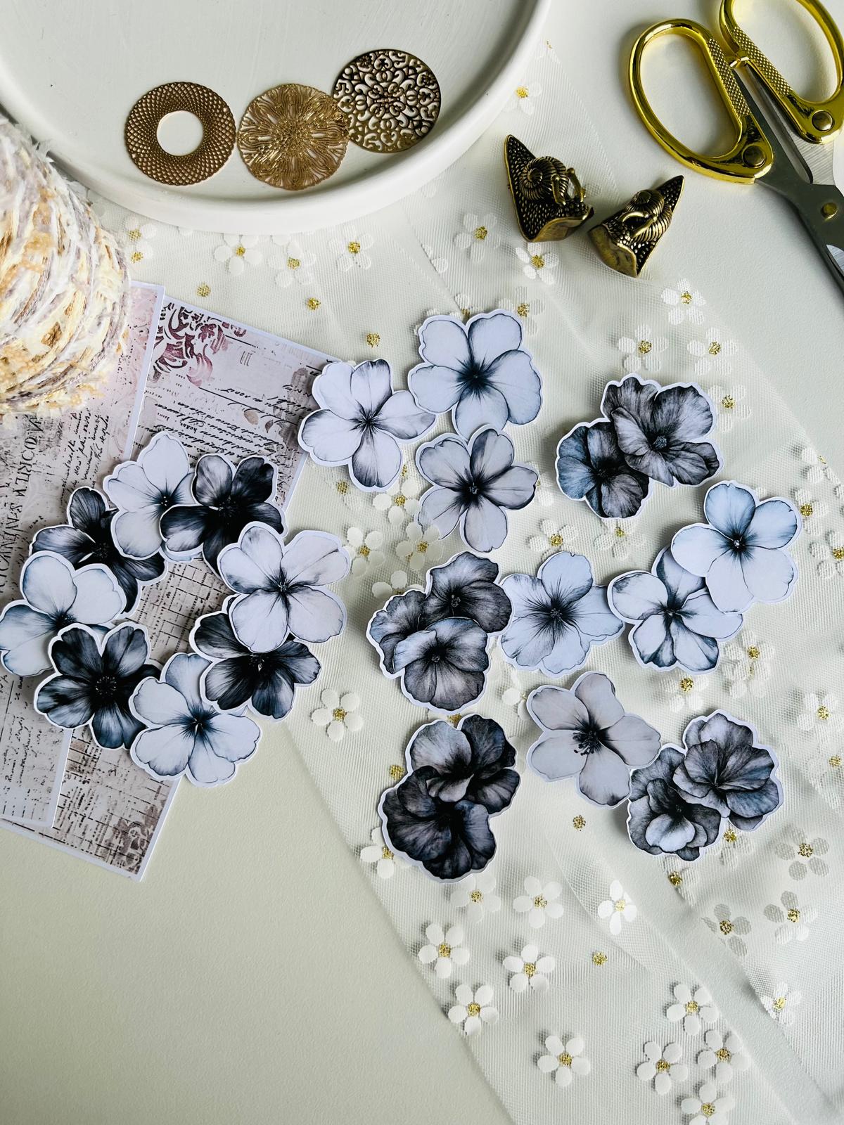 Monochrome Floral Paper Ephemera - 19 Pieces | 160gsm Paper