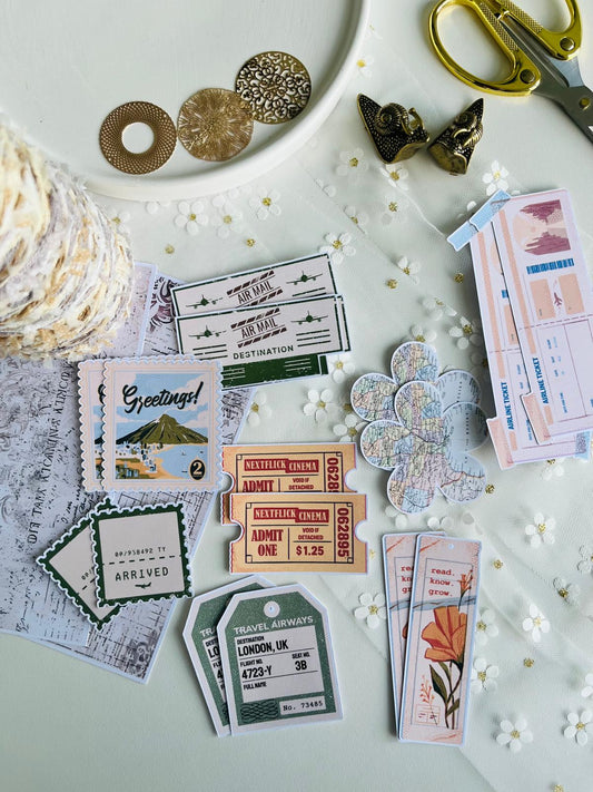 Vintage Travel & Cinema Ephemera Paper Set – 16 Pieces | 160gsm Paper