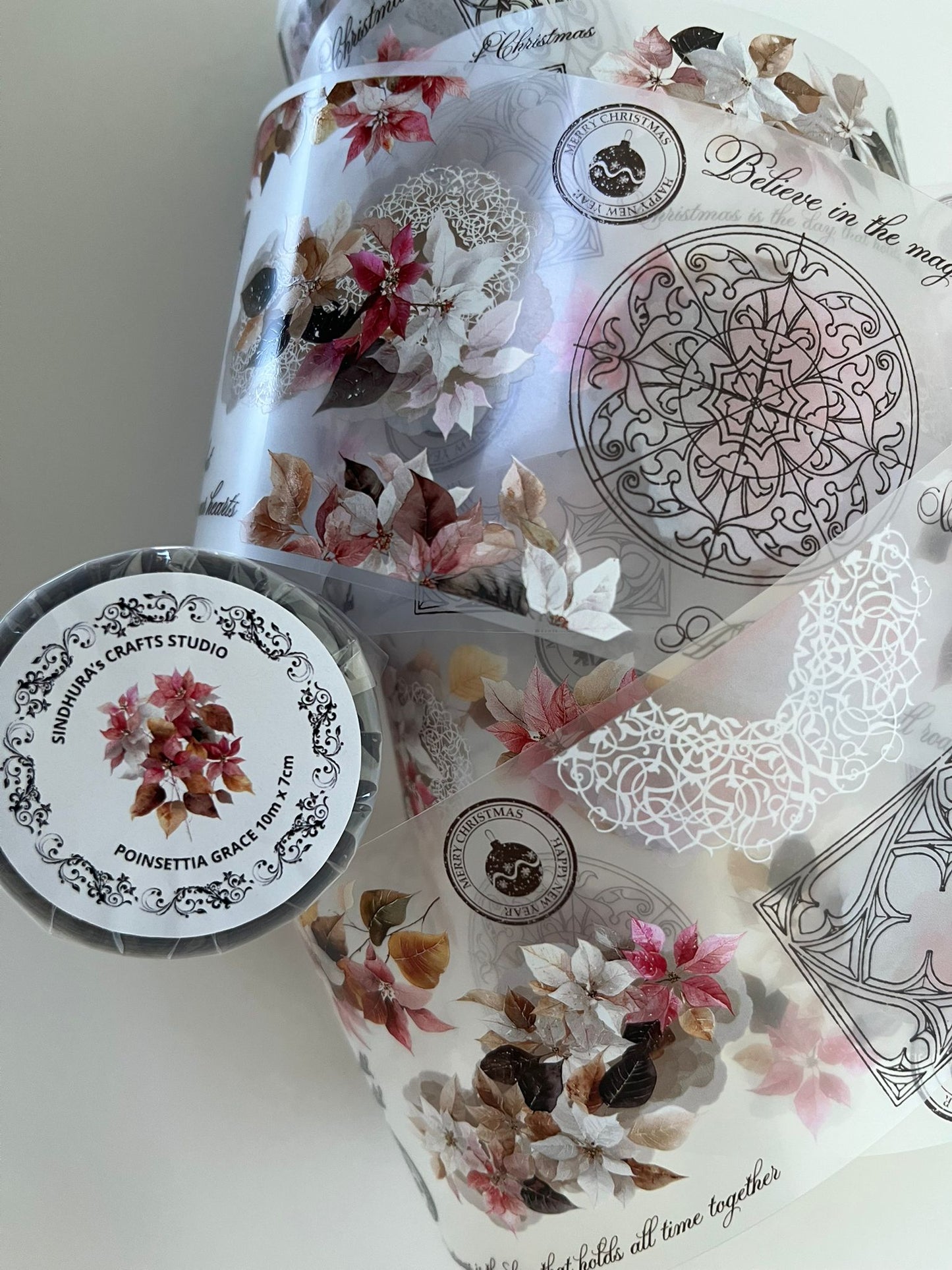 Poinsettia Grace | Matt PET Tape for Scrapbook & Journaling