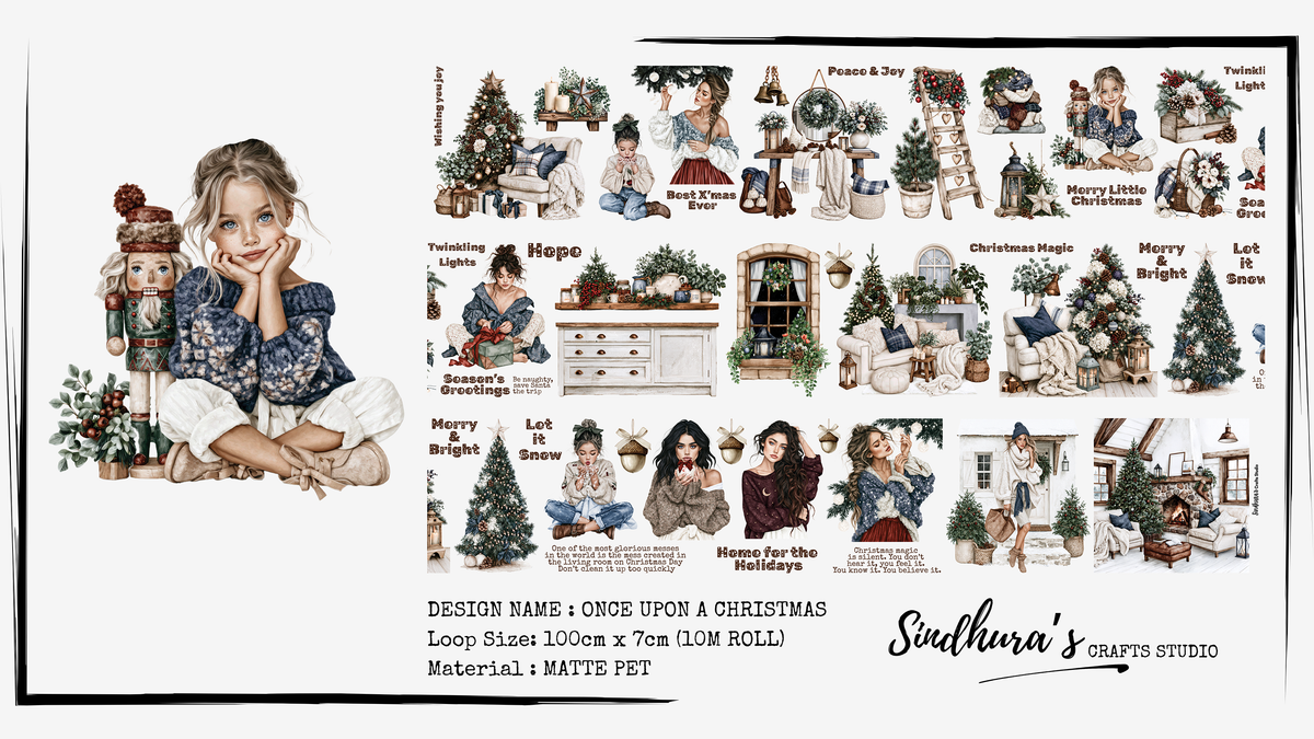 Once Upon a Christmas | Cosy Christmas Matte PET Tape | Festive Interiors, Winter Fashion & Holiday Journaling – 10m