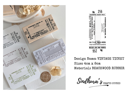 Vintage Ticket Beechwood Rubber Stamp | Retro Event Ticket Stamp