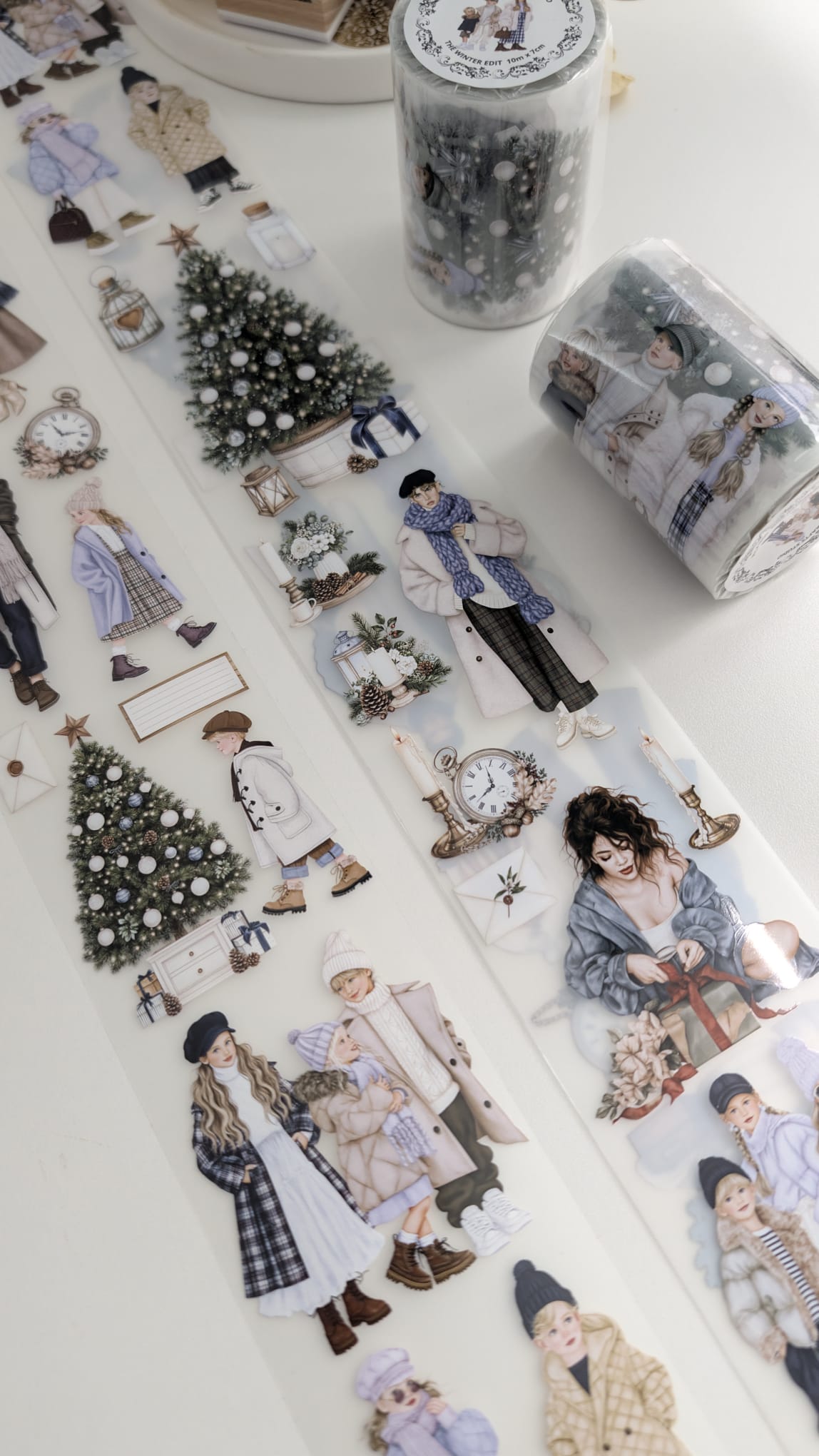 The Winter Edit | Winter Fashion Matte PET Tape | Stylish Illustrated Figures & Christmas Botanicals for Journaling – 10m