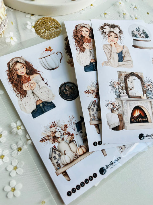Cozy Autumn & Winter Vinyl Sticker Sheets - 2 x A6 Size