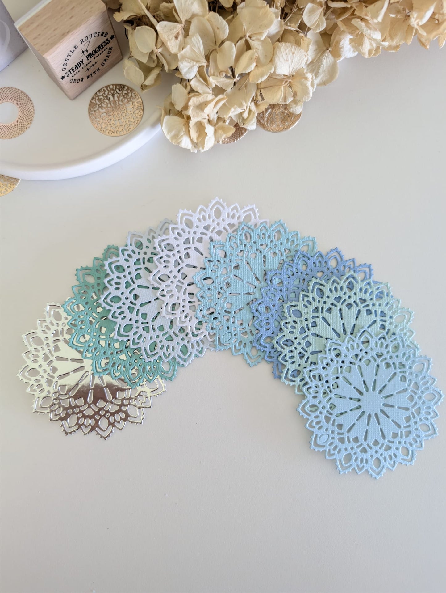 Blue & Mint Mandala Doily Die Cuts Set | 160 GSM Cardstock