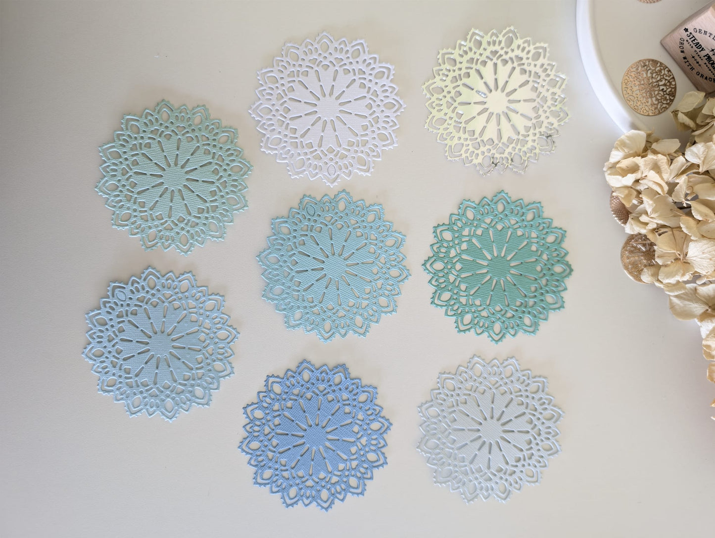 Blue & Mint Mandala Doily Die Cuts Set | 160 GSM Cardstock