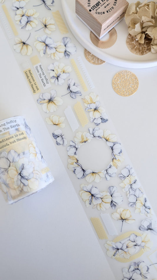 Sunlit Petals | Floral Wreaths & Labels PET Tape | Matte PET | 10m Roll