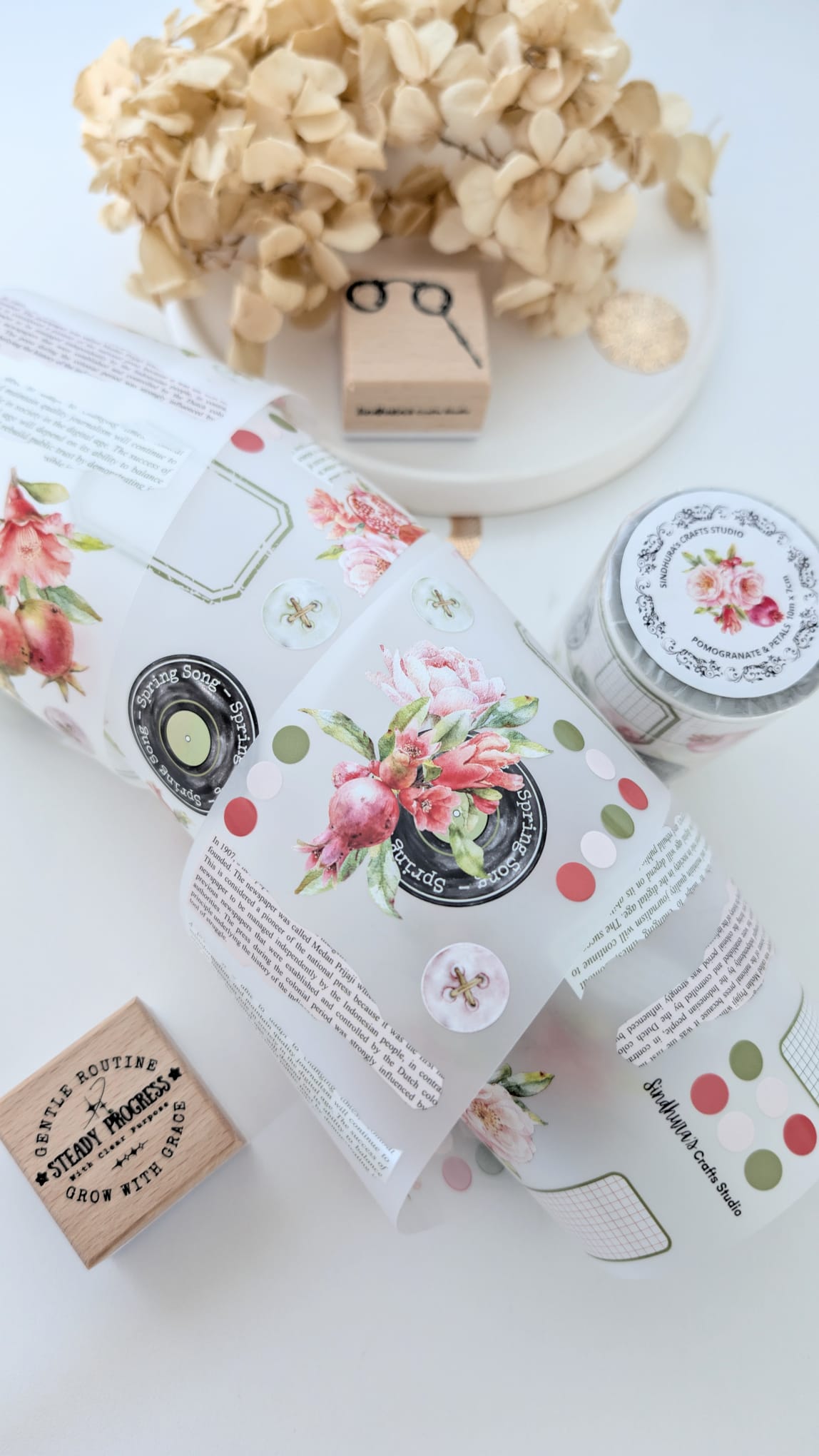 Pomegranate & Petals Matte PET Tape – Floral Fruit Journaling & Scrapbook Tape