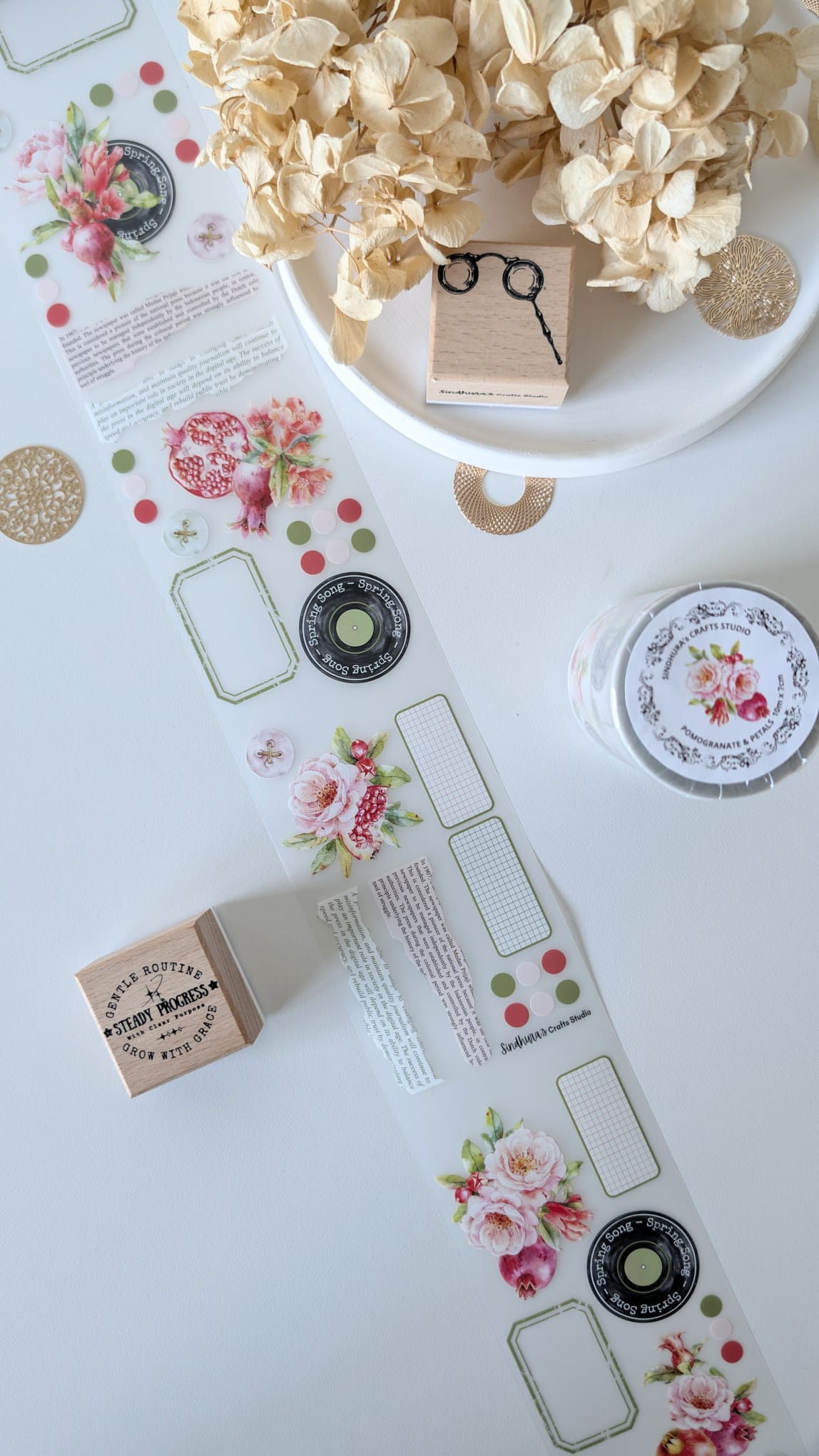 Pomegranate & Petals Matte PET Tape – Floral Fruit Journaling & Scrapbook Tape