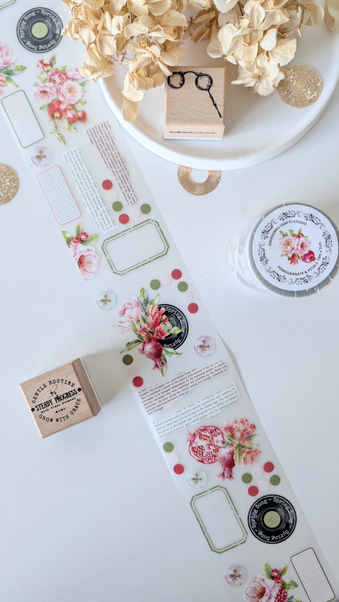 Pomegranate & Petals Matte PET Tape – Floral Fruit Journaling & Scrapbook Tape