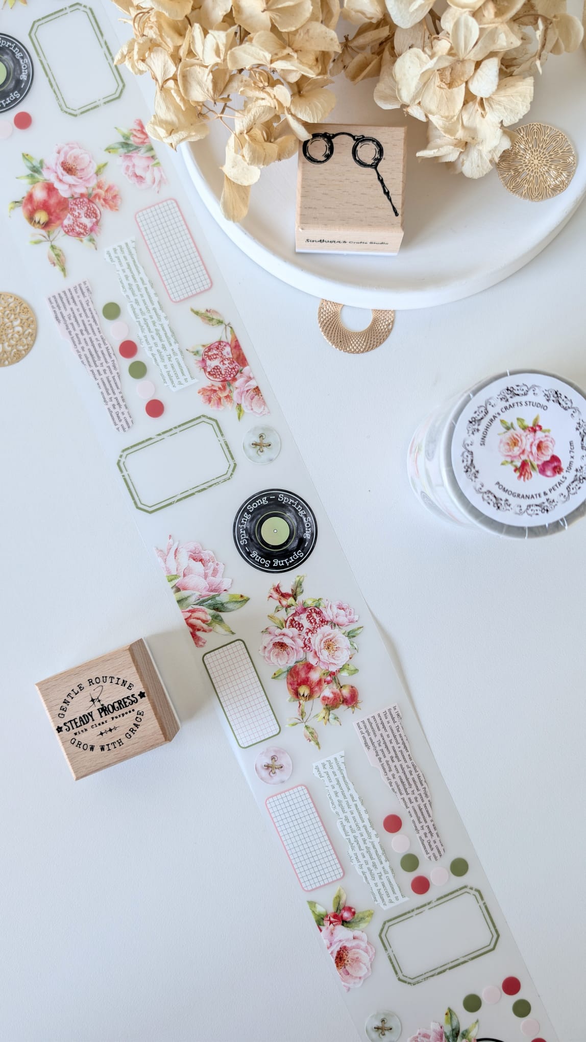 Pomegranate & Petals Matte PET Tape – Floral Fruit Journaling & Scrapbook Tape