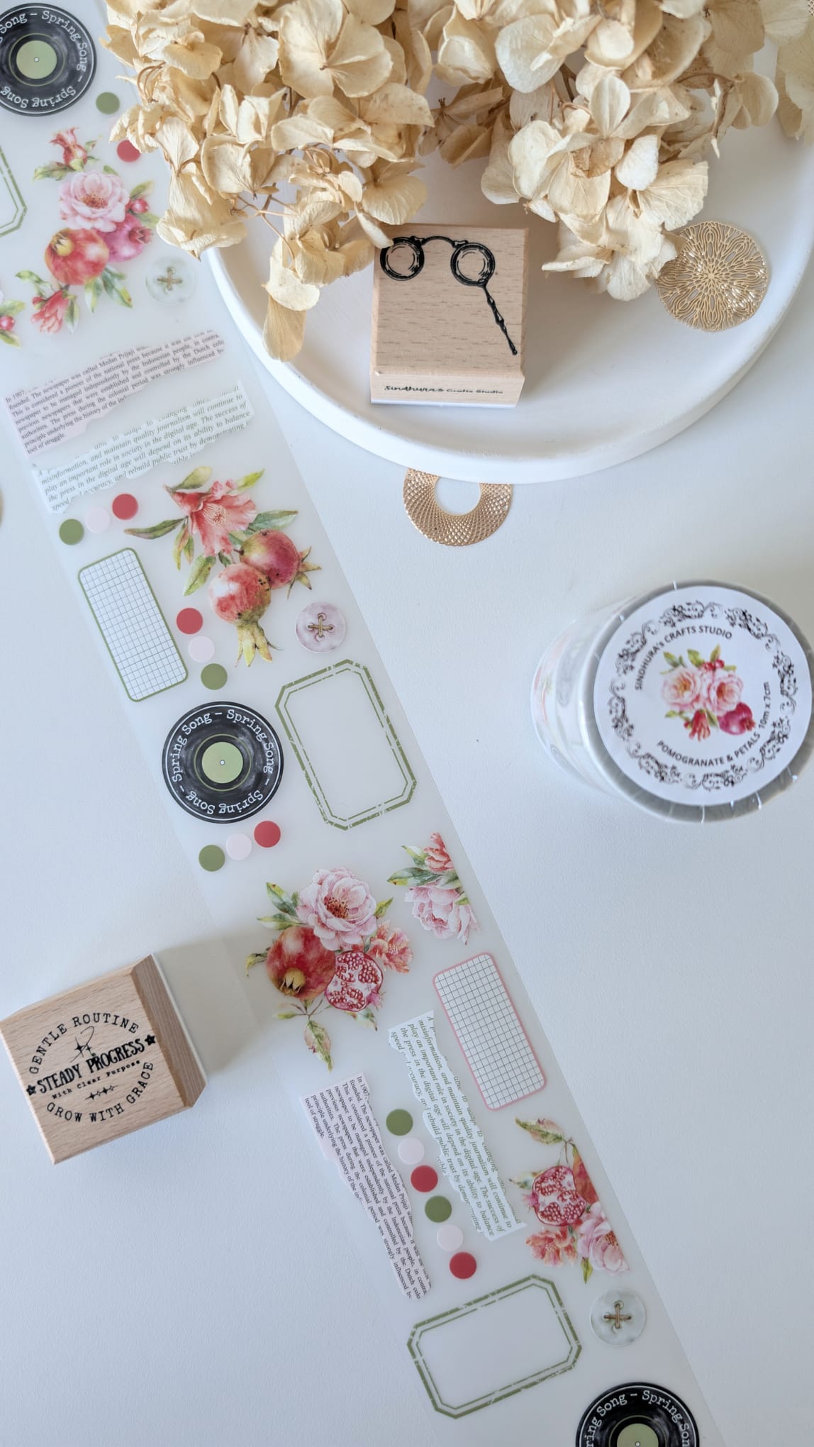 Pomegranate & Petals Matte PET Tape – Floral Fruit Journaling & Scrapbook Tape