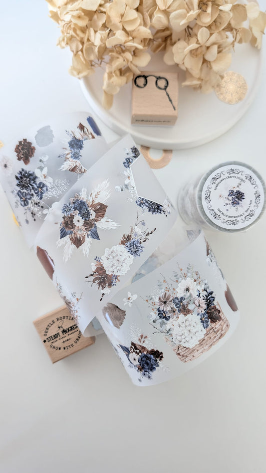 The Blue Botanicals Matte PET Tape – Navy Floral Botanical Journaling Tape