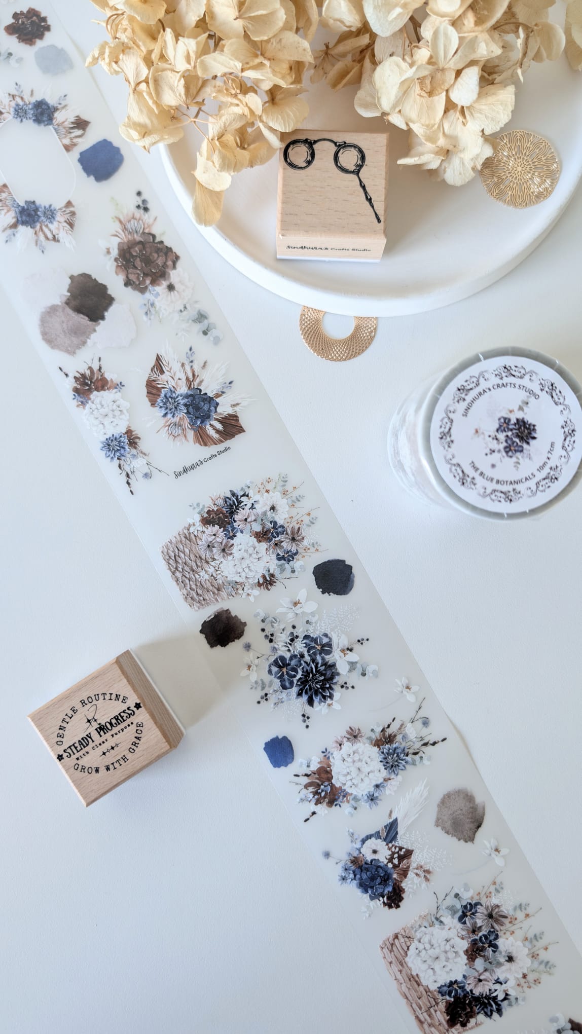 The Blue Botanicals Matte PET Tape – Navy Floral Botanical Journaling Tape