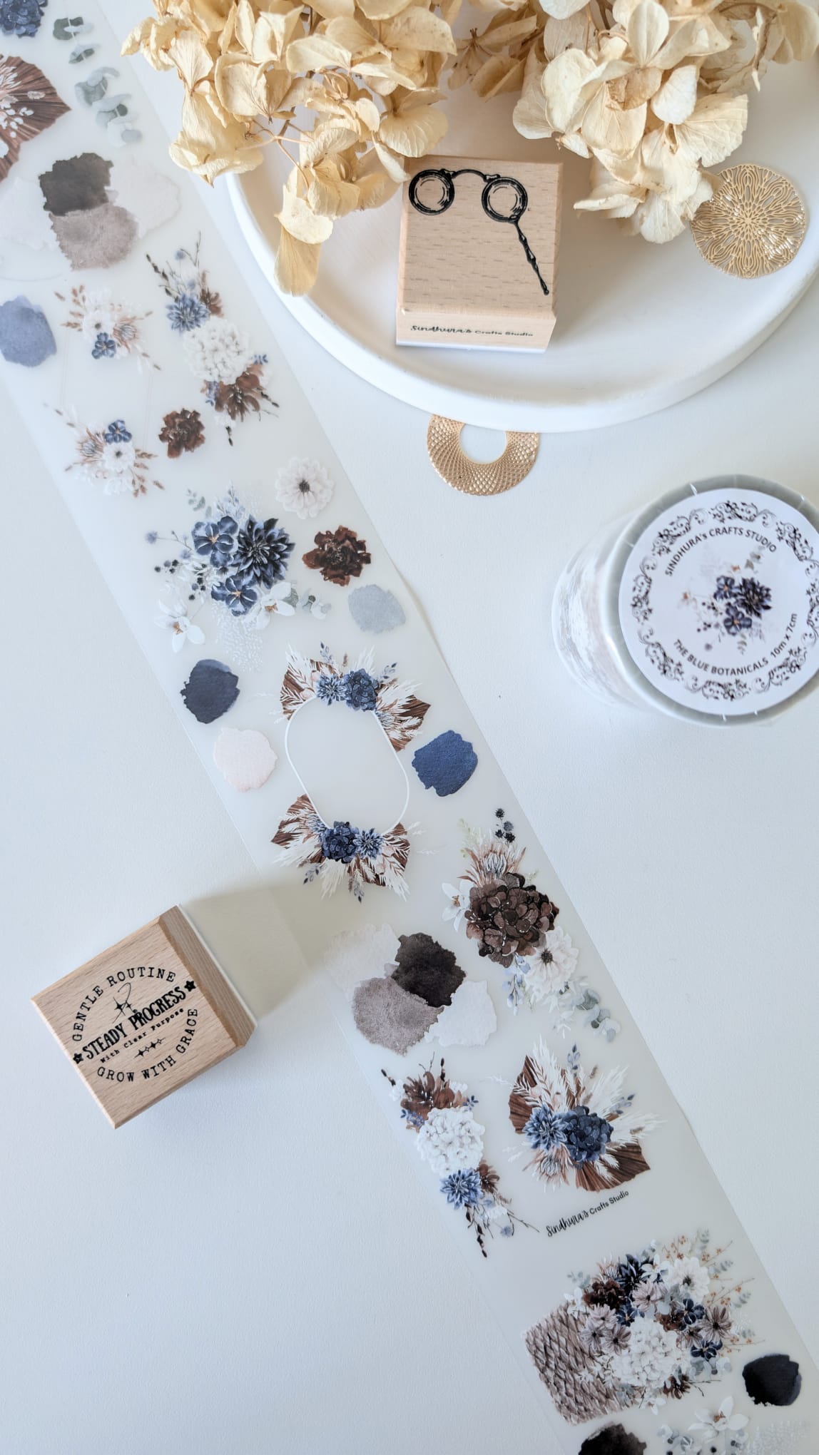 The Blue Botanicals Matte PET Tape – Navy Floral Botanical Journaling Tape