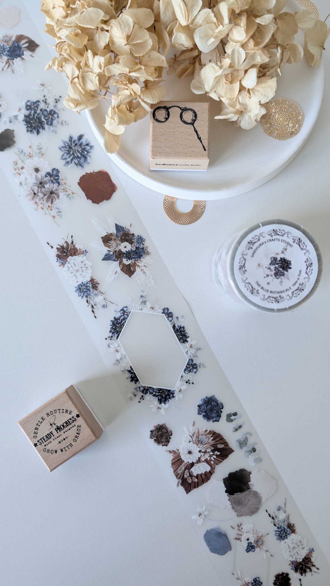 The Blue Botanicals Matte PET Tape – Navy Floral Botanical Journaling Tape