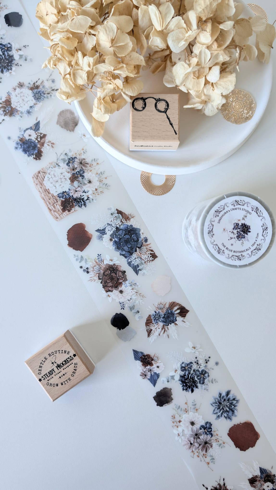 The Blue Botanicals Matte PET Tape – Navy Floral Botanical Journaling Tape