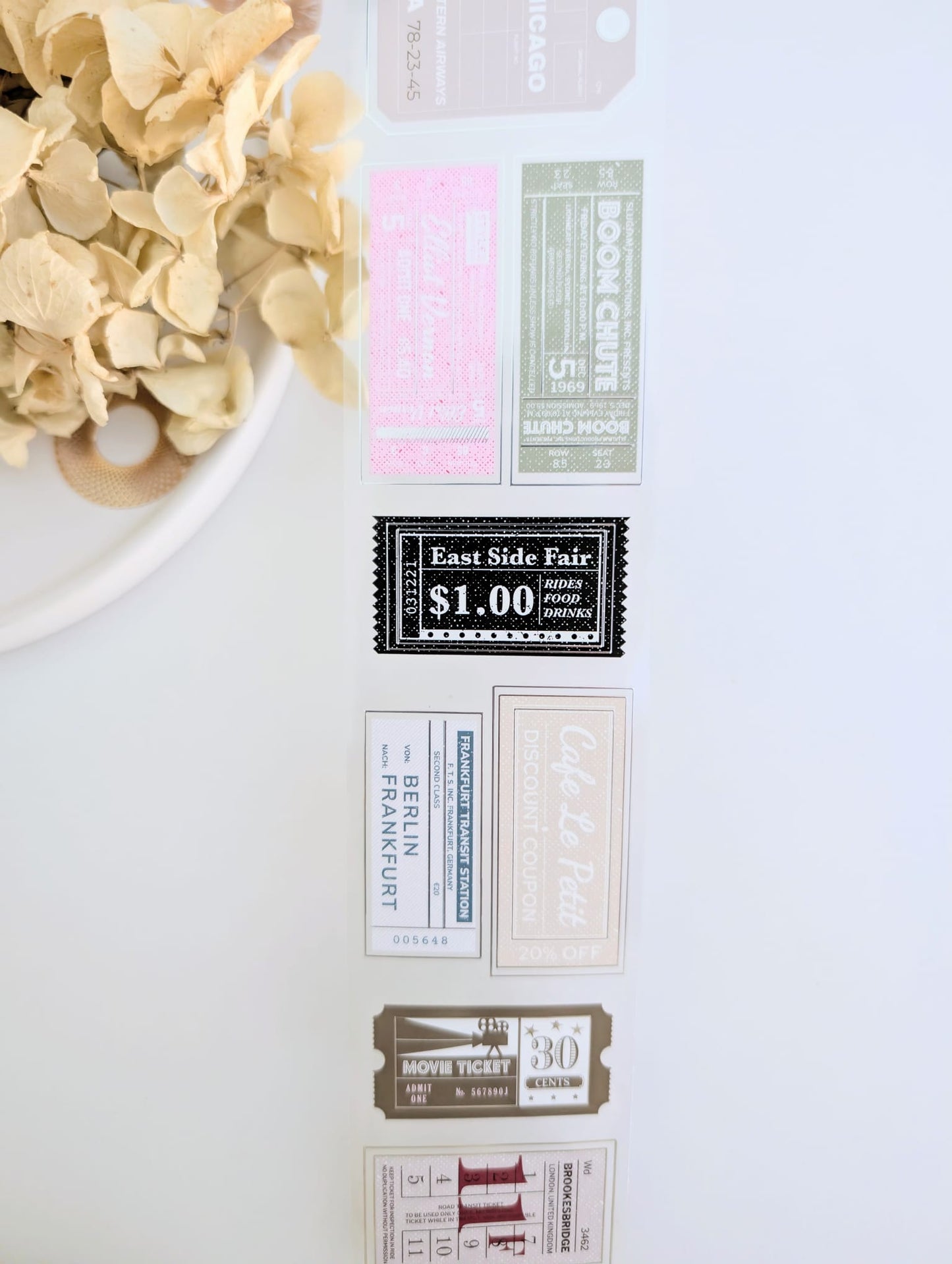 Memorabilia | Vintage Tickets Silver Foil Clear PET Tape