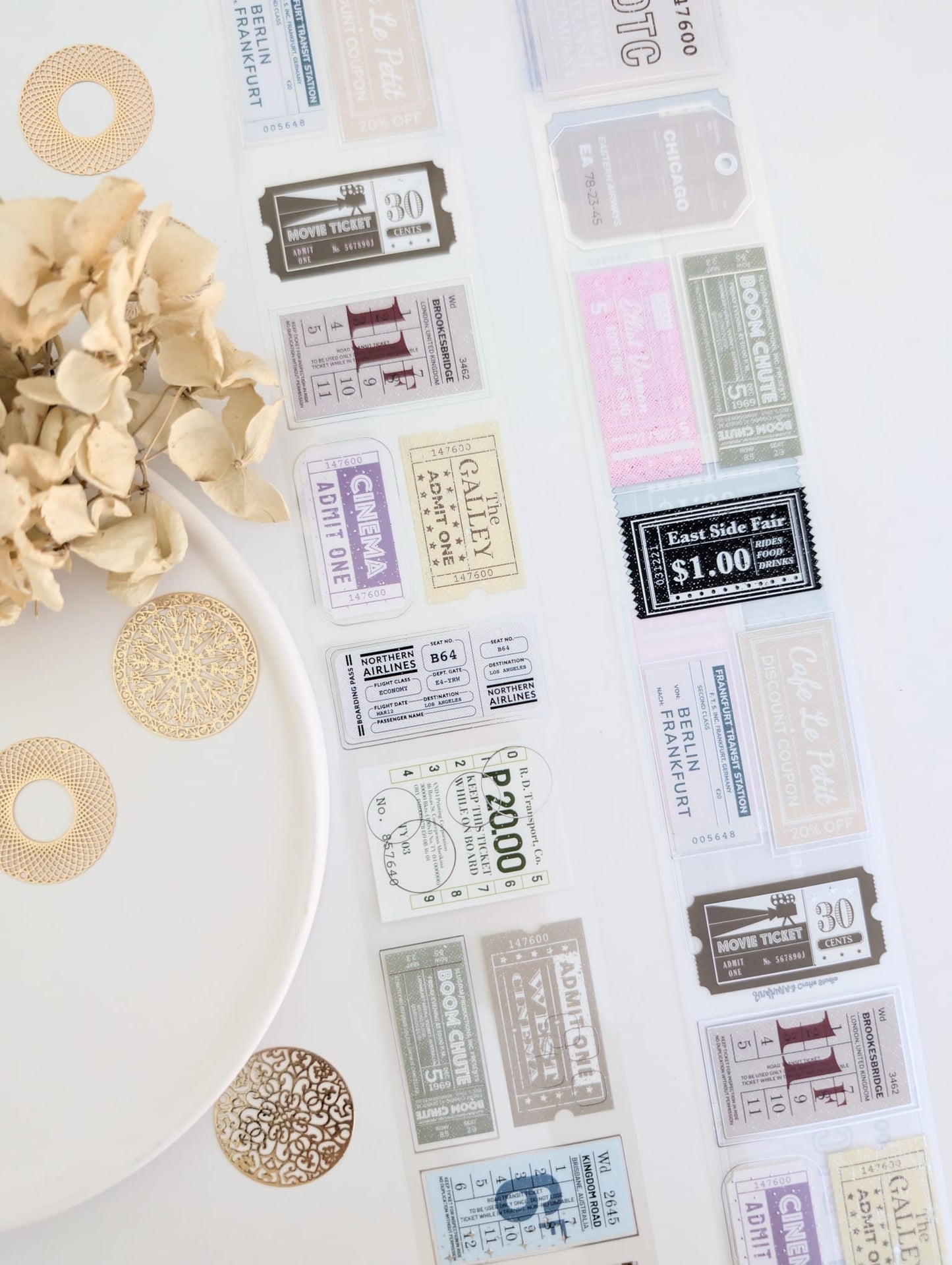 Memorabilia | Vintage Tickets Silver Foil Clear PET Tape