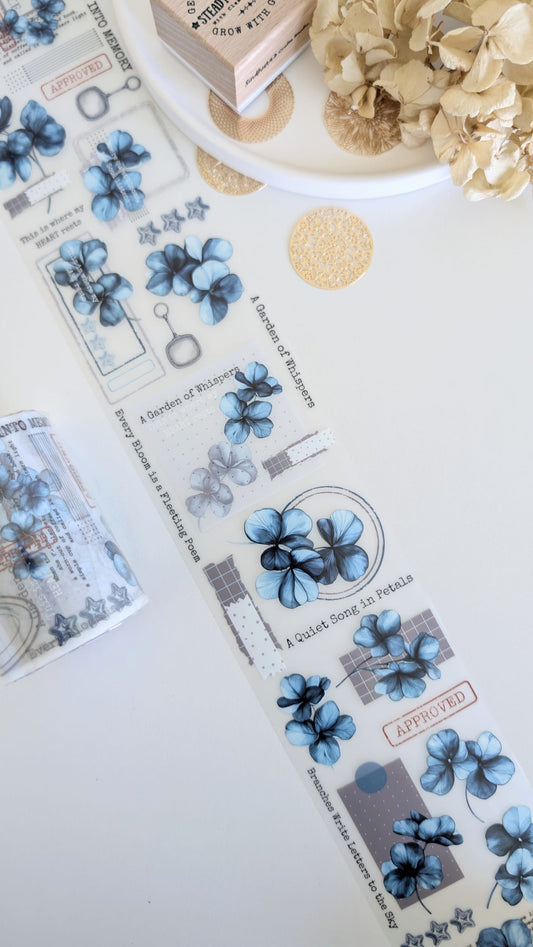 The Colour of Quiet PET Tape | Blue Floral Ephemera | Matte PET | 100cm Loop