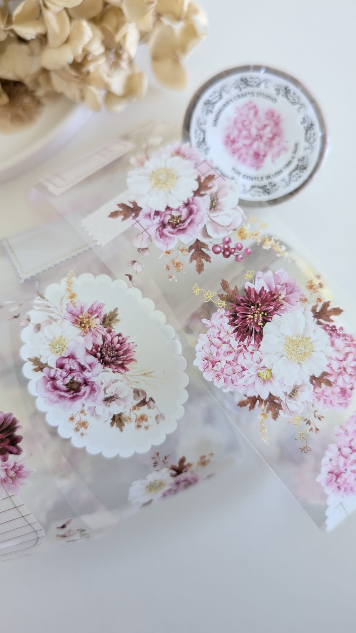 Blush Floral Collage Tape | Foil Clear PET | Journaling & Scrapbook Layering