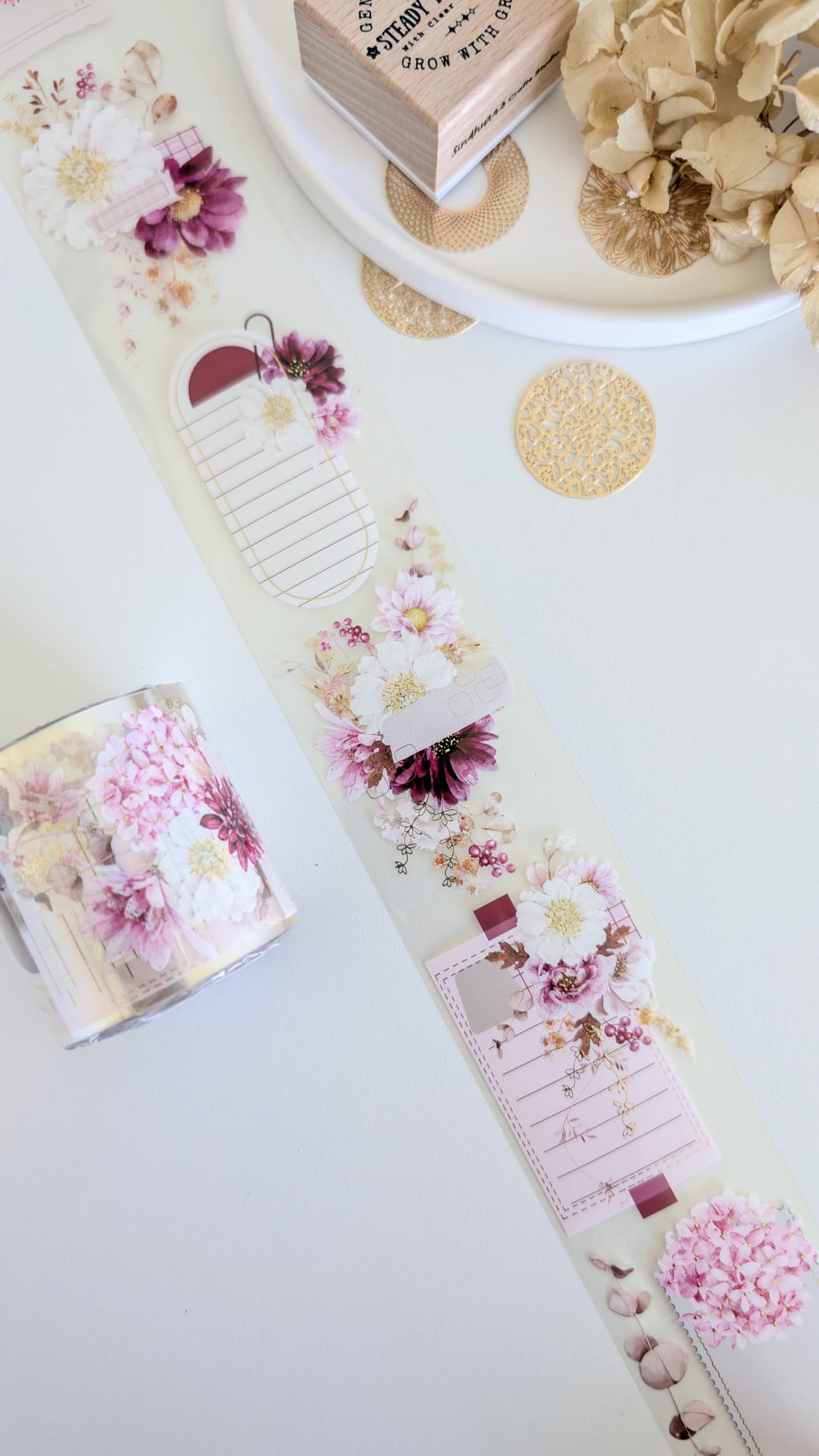 Blush Floral Collage Tape | Foil Clear PET | Journaling & Scrapbook Layering