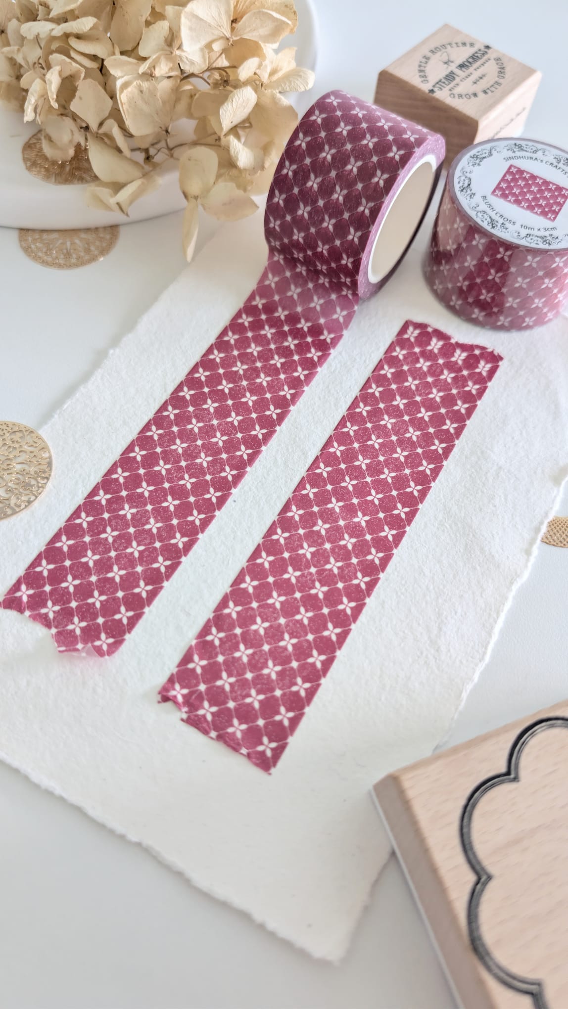 Blush Cross | Soft Pink Grid Washi | Minimal Background Tape | 10m Roll
