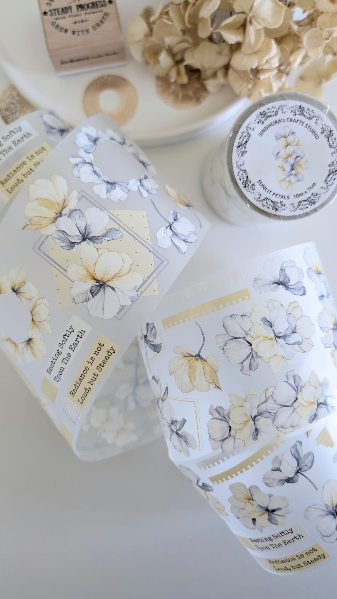 Sunlit Petals | Floral Wreaths & Labels PET Tape | Matte PET | 10m Roll