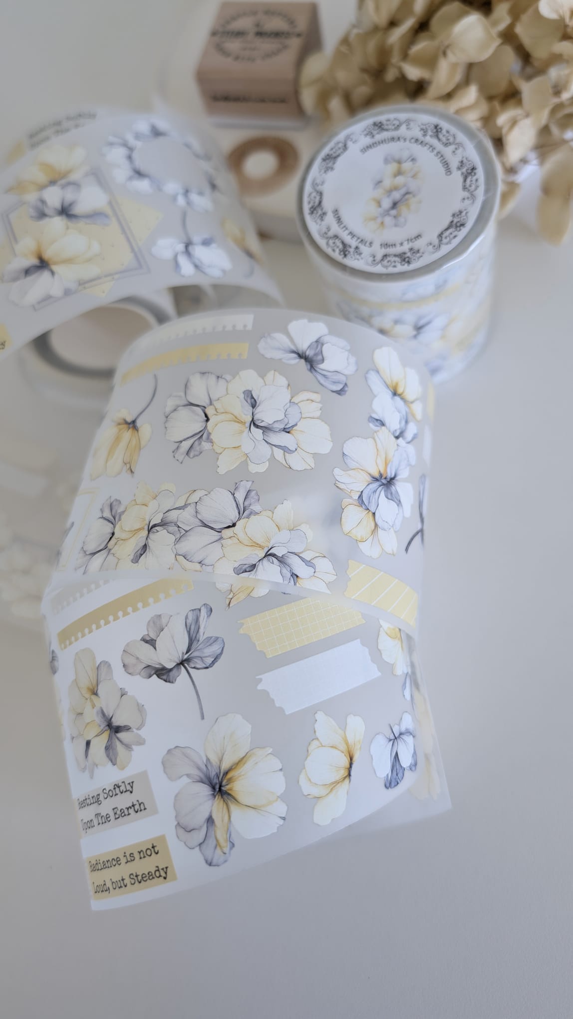 Sunlit Petals | Floral Wreaths & Labels PET Tape | Matte PET | 10m Roll