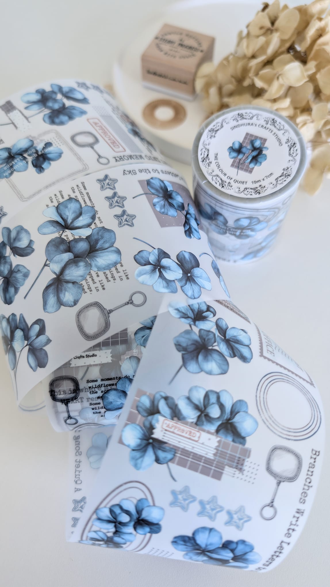 The Colour of Quiet PET Tape | Blue Floral Ephemera | Matte PET | 100cm Loop