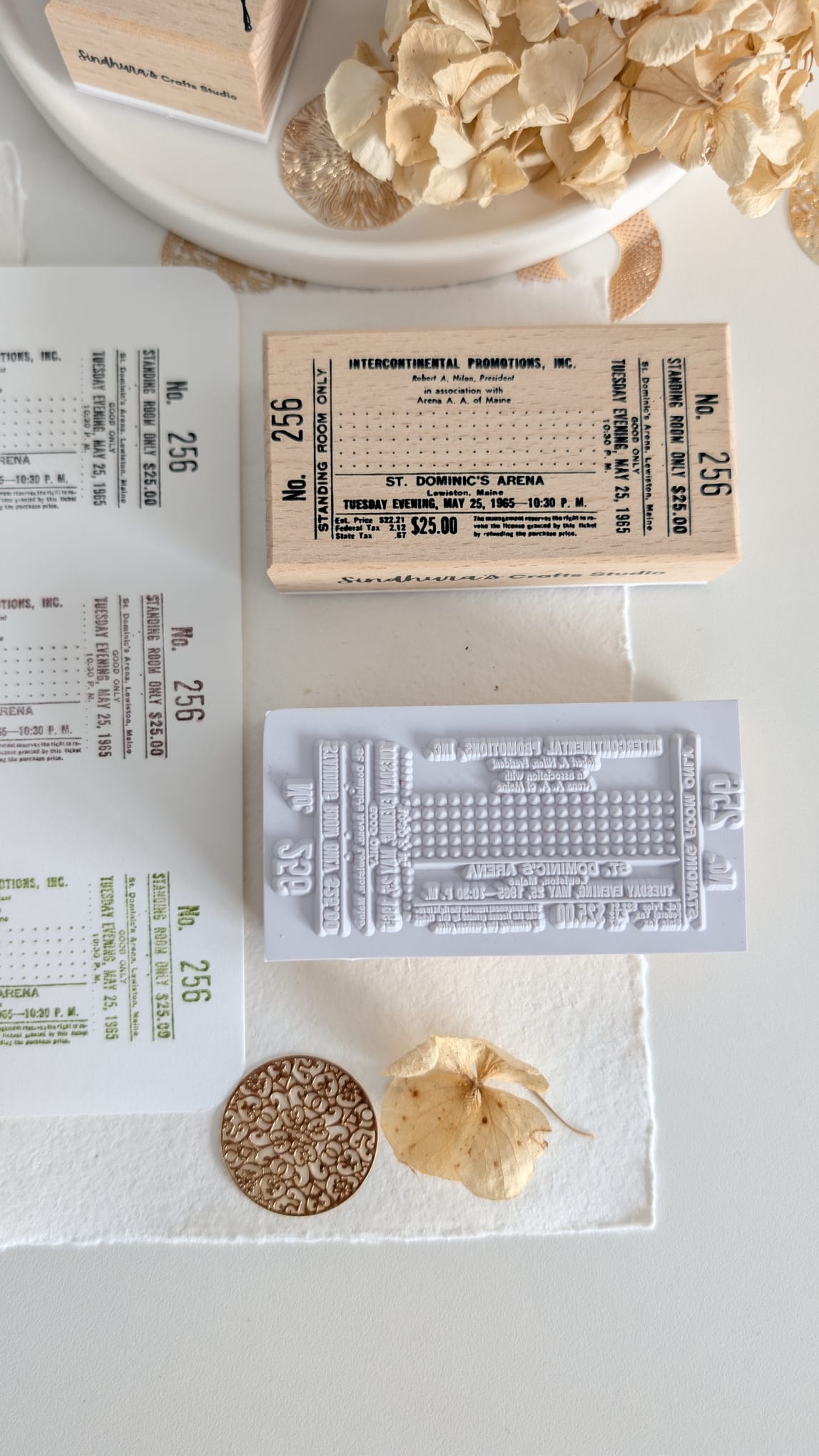 Vintage Ticket Beechwood Rubber Stamp | Retro Event Ticket Stamp