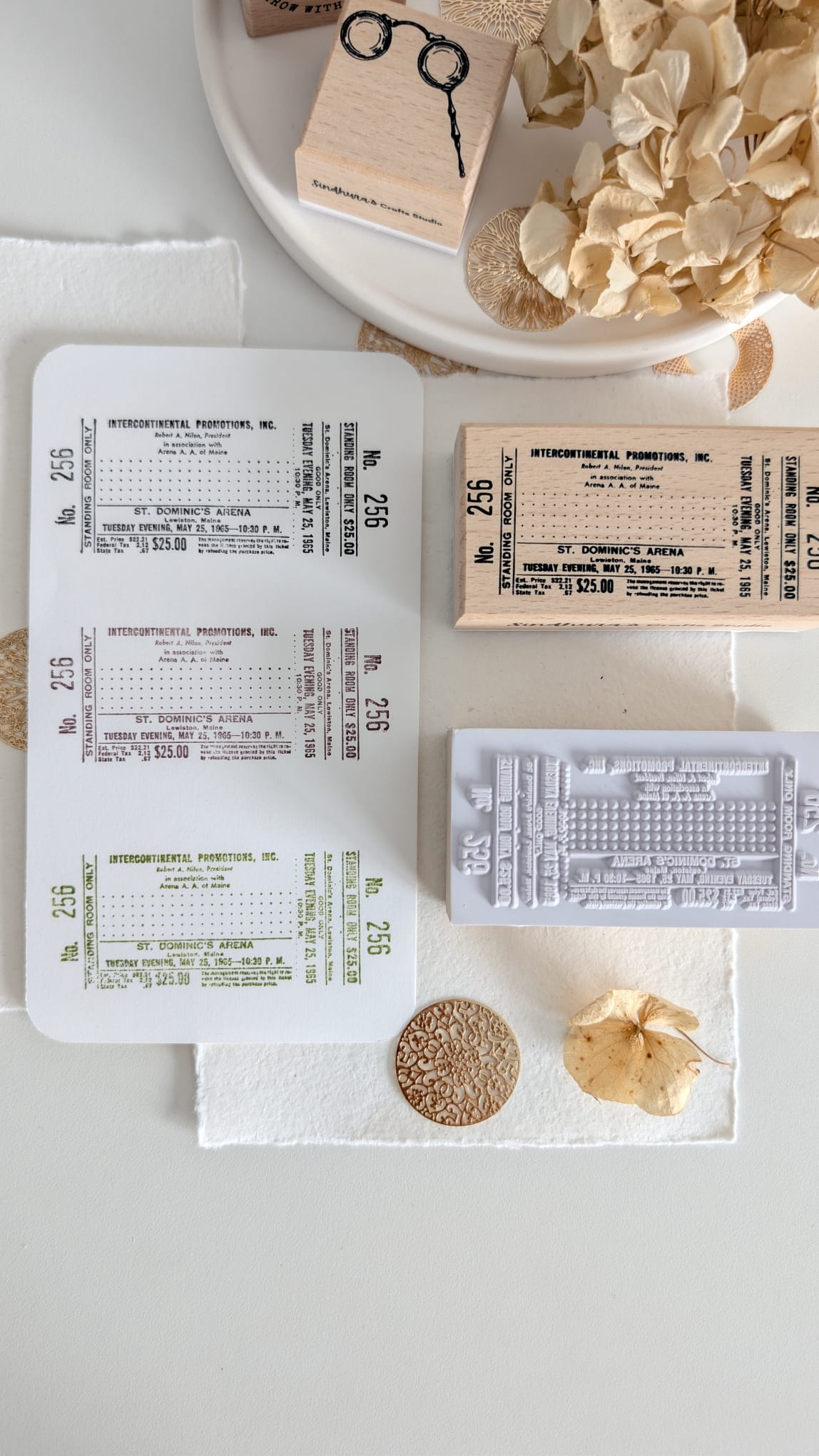 Vintage Ticket Beechwood Rubber Stamp | Retro Event Ticket Stamp
