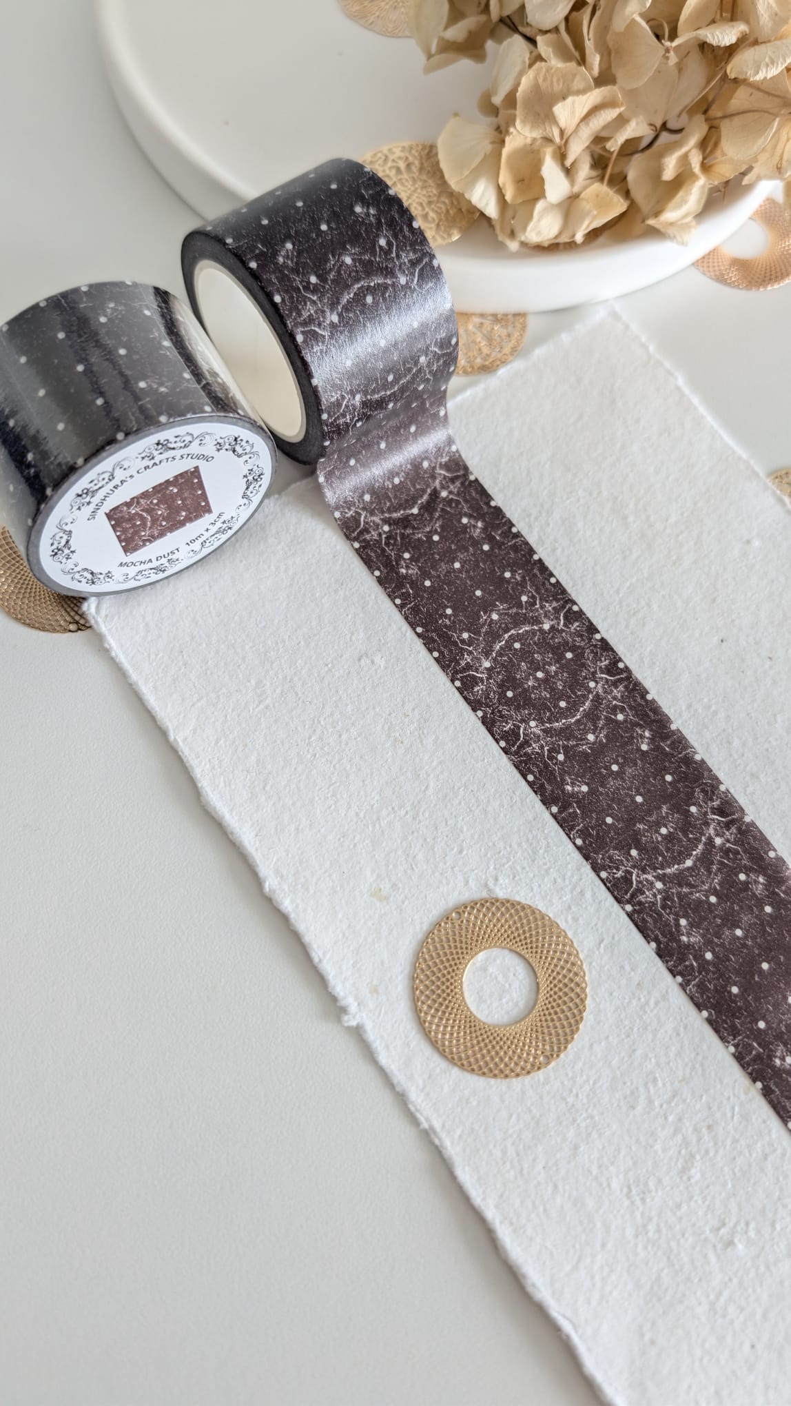 Mocha Dust Washi Tape | Dark Brown Neutral Pattern Tape | 10m Roll