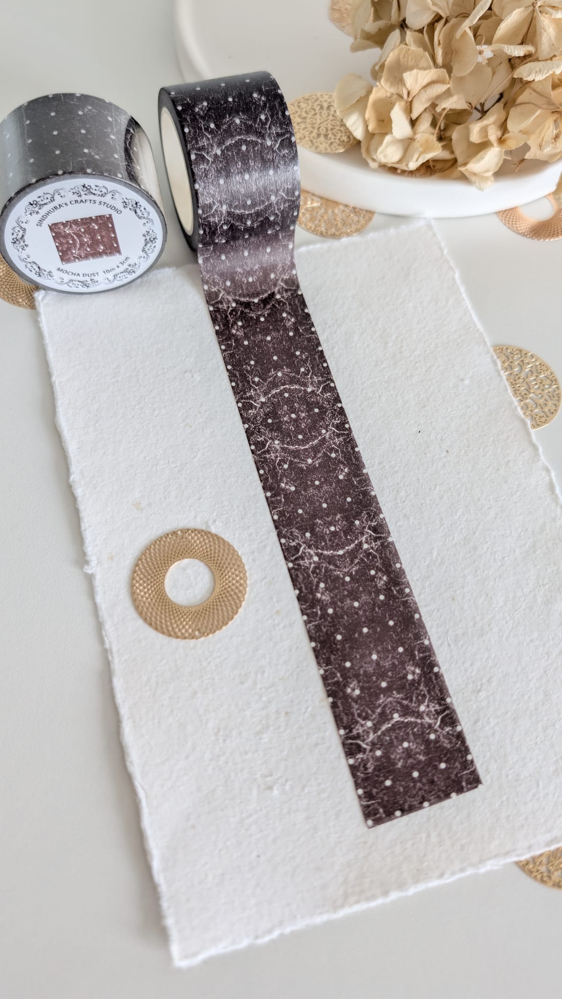 Mocha Dust Washi Tape | Dark Brown Neutral Pattern Tape | 10m Roll