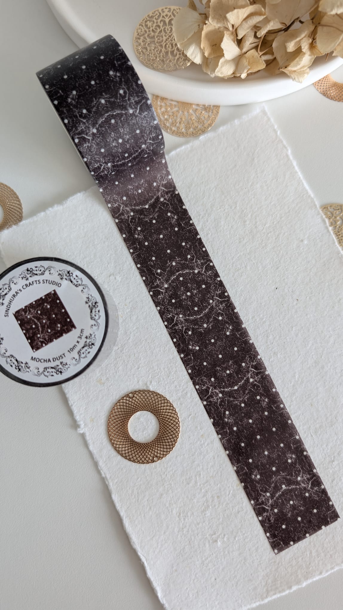 Mocha Dust Washi Tape | Dark Brown Neutral Pattern Tape | 10m Roll