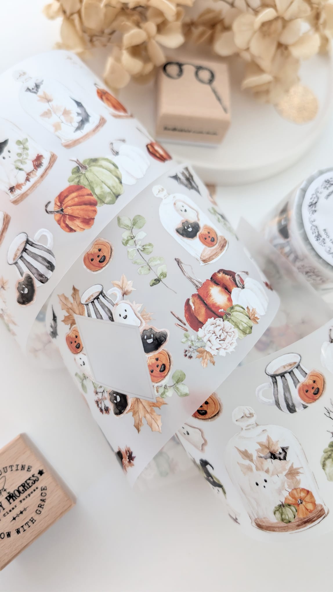 Boo-Tanica Harvest Matte PET Tape – Cute Halloween Ghost & Pumpkin Journaling Tape
